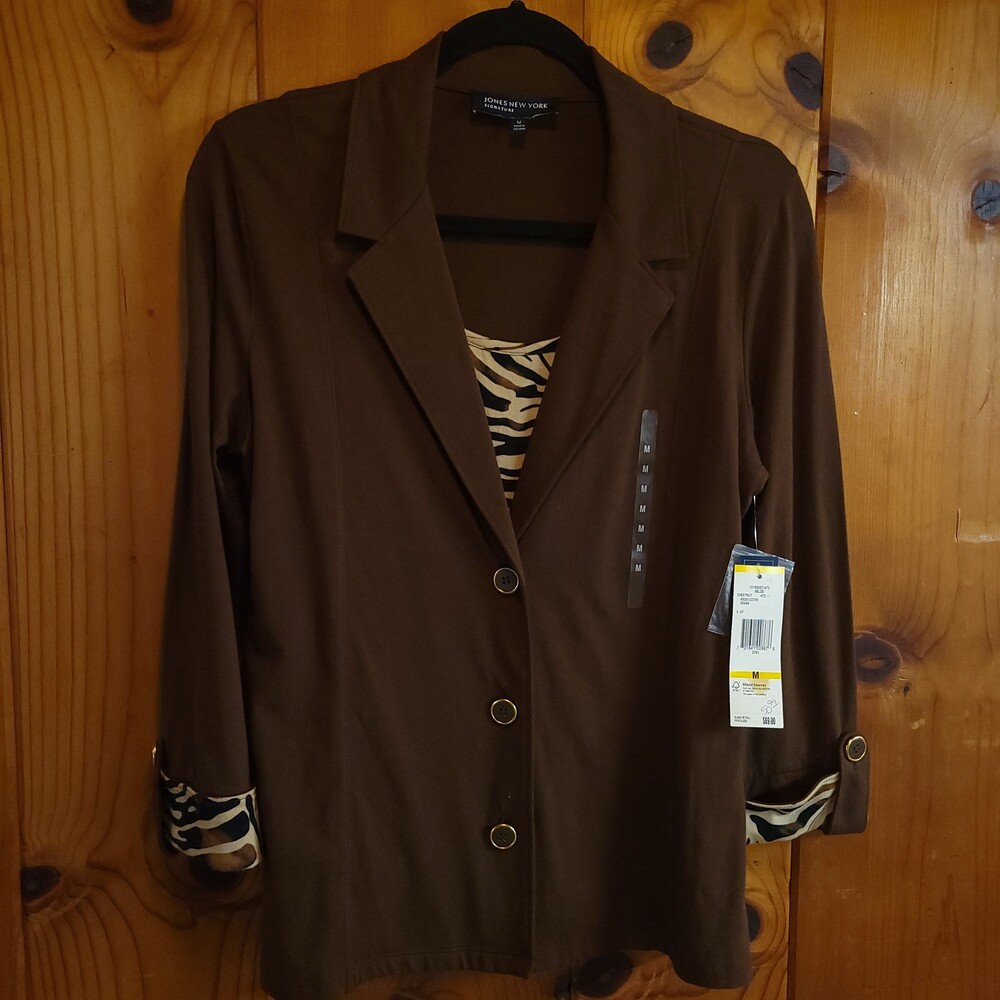 Vintage Jones New York Signature Brown Blazer Medium y2k Animal Print deadstock